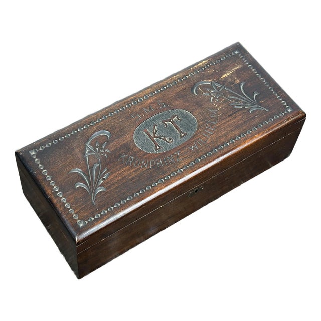 Antique Kronprinz Wilhelm Hand Carved Wooden German Trench Art Box For Sale