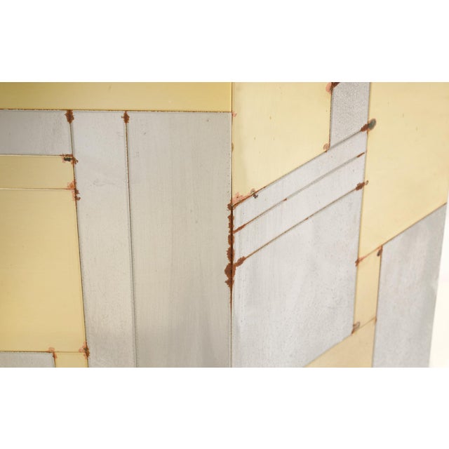 Chrome Signed Paul Evans 1970s Cityscape Patchwork Chrome and Brass Octagonal Breakfast Dining Table For Sale - Image 8 of 9