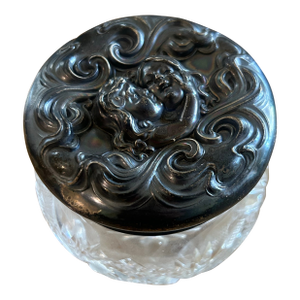 Rare Antique Art Nouveau Sterling Silver & Cut Crystal Dresser Jar by Unger Brothers C. 1900