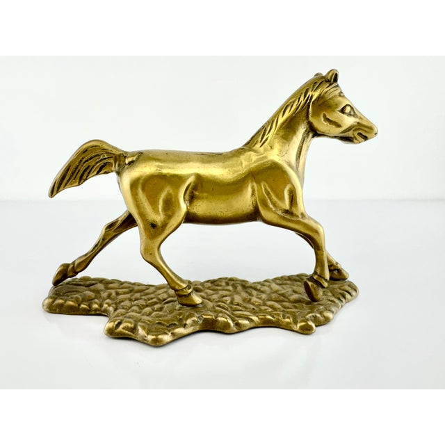 Mid-Century Solid Brass Galloping Horse Figurine on Textured Base For Sale In Little Rock - Image 6 of 8