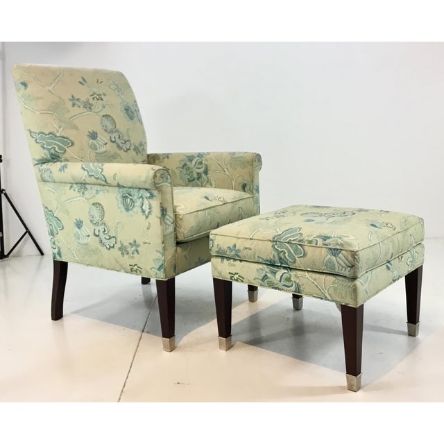 Hickory Chair Traditional Blue and Green Floral Print Chair and Ottoman