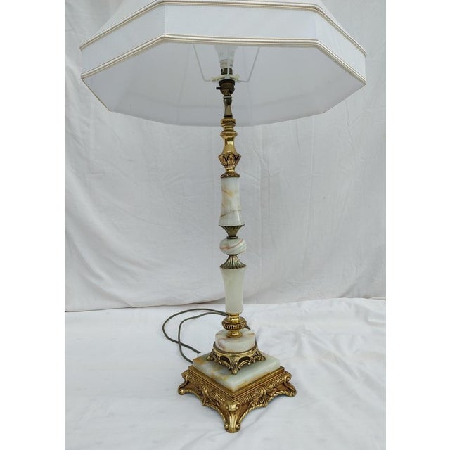 Metal Louis XVI Style Brass and Marble/Onyx Table Lamp, 1940s For Sale - Image 7 of 11