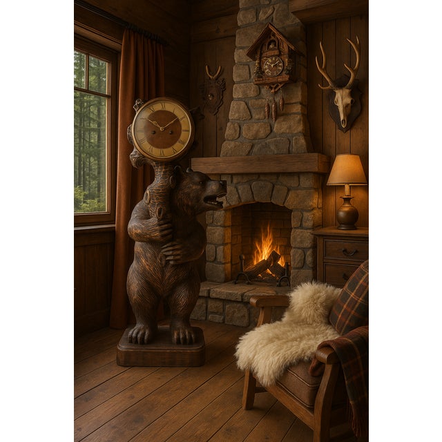 1950s Large Black Forest Bear Clock, 1955 For Sale - Image 5 of 15