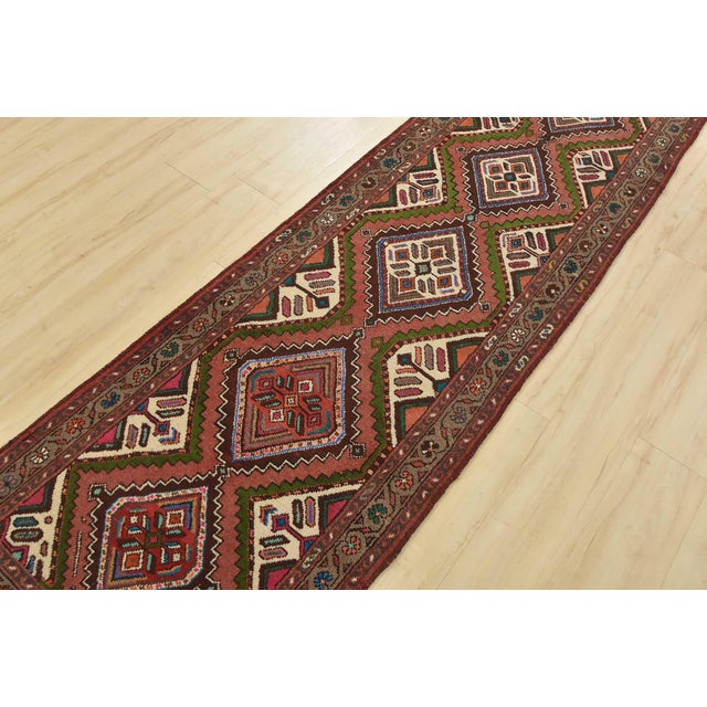 Cabin Hamedan Runner 2’7” X 9’2” Pink Wool Vintage Tribal Hand-Knotted Oriental Rug For Sale - Image 3 of 14