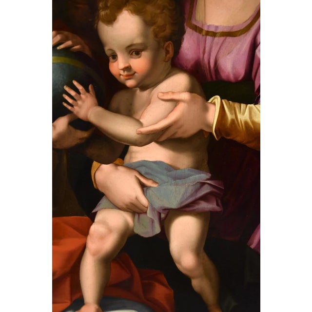16th Century Agnolo di Cosimo alias Il Bronzino, Holy Family with Madonna & St John, 1550s, Oil on Panel For Sale - Image 5 of 18