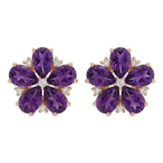 Beautiful Amethyst Floral Shape Studs, Unique Delicate Birthstone Studs - A Pair For Sale