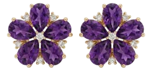 Beautiful Amethyst Floral Shape Studs, Unique Delicate Birthstone Studs - A Pair
