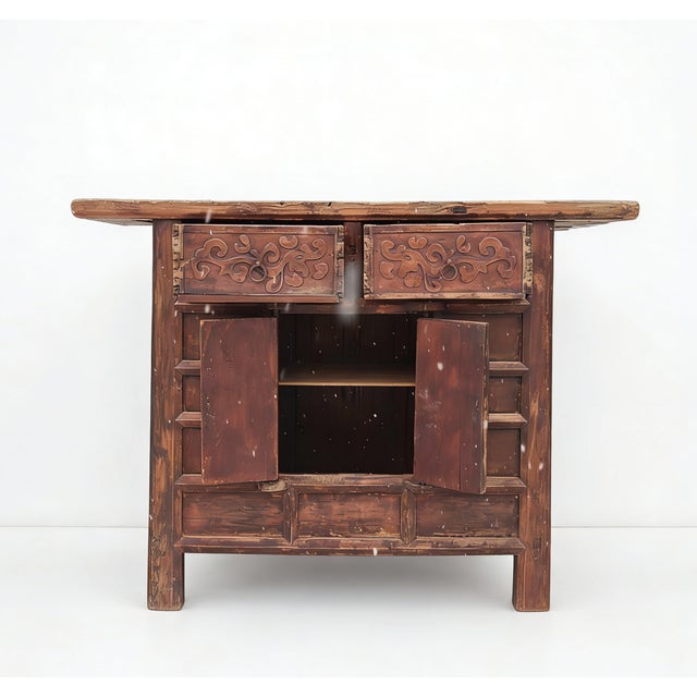 Double Top Drawer Carved Elm Sideboard For Sale - Image 4 of 5