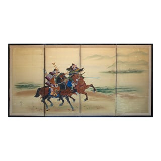 "Samurai", C. 1950s Showa Era Japanese Silk Byobu Screen For Sale