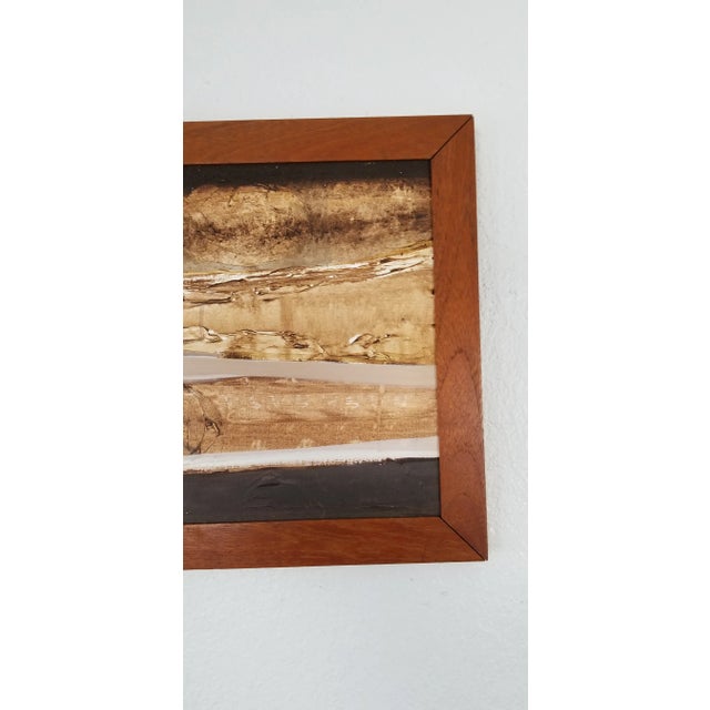 1970s E A Blake " Burnt Umber Landscape " Mixed Media Abstract Painting For Sale - Image 4 of 9