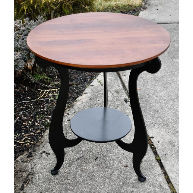 Ethan Allen Cherry Table Top End Round Black Metal Two Tier Accent Side Vintage For Sale - Image 10 of 11