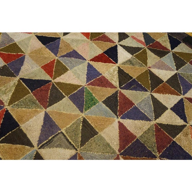 1930s Multicolor Geometric Folk Art Antique American Hooked Rug 6' X 6' Woven Wool Carpet For Sale - Image 10 of 12