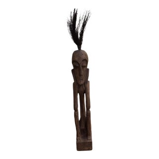 Hand-Carved Tribal Ancestral Figure With Horsehair Topknot For Sale