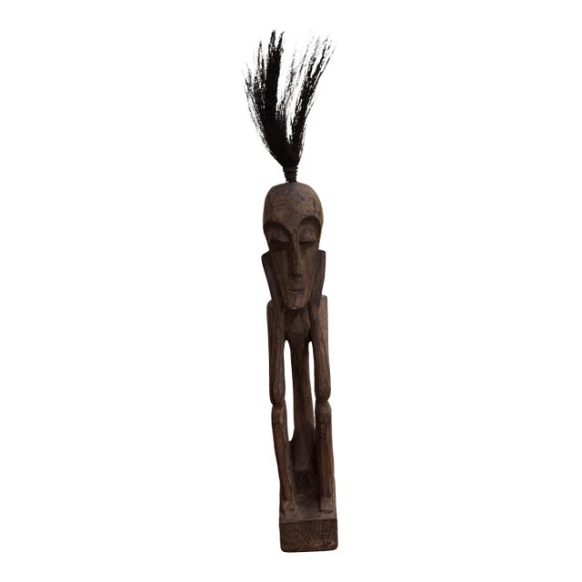 Hand-Carved Tribal Ancestral Figure With Horsehair Topknot For Sale