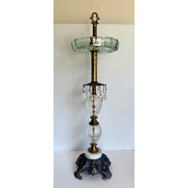Hollywood Regency Hollywood Regency Brass & Cut Glass Ashtray Stand With Crystals and Marble Base For Sale - Image 3 of 12