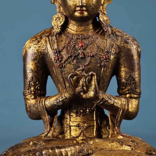 Gilt Bronze Seated Maitreya Buddha Statue For Sale - Image 9 of 9