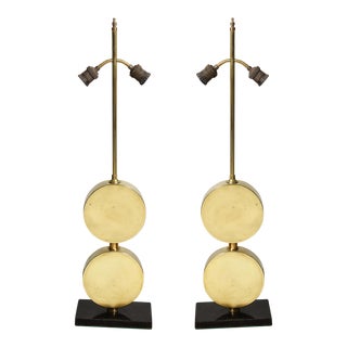 Sculptural Mid-Century Modern Brass Disc Lamps - a Pair For Sale