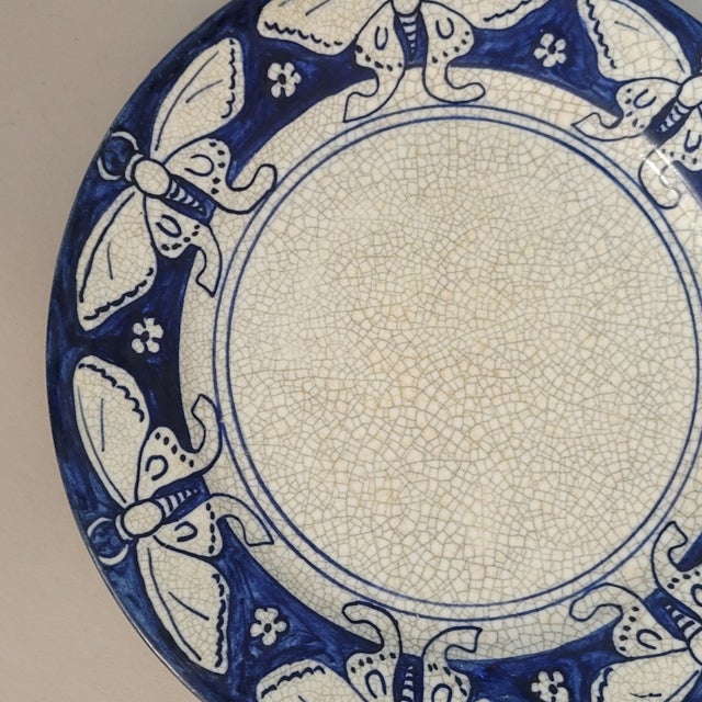 Ceramic Dedham Pottery Moth Plate, Arts & Crafts Era, C. 1910 For Sale - Image 7 of 9
