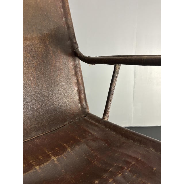 Brown Art Deco Wabi Sabi Colonial Rattan and Faux Leather Oil Cloth Armchair, 1920s For Sale - Image 8 of 18