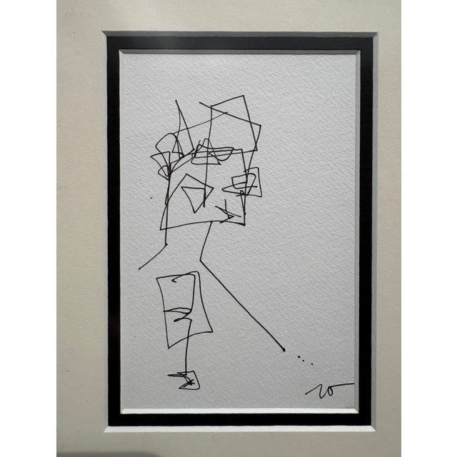 Contemporary 2025 Wellon Bridgers Abstract Ink Drawings, a Pair in Gold Bamboo For Sale - Image 3 of 5