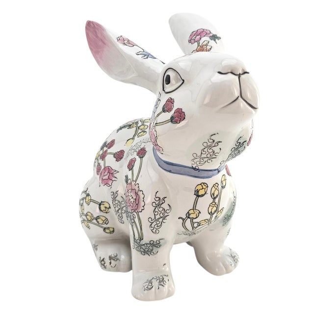 Vintage Botanical Floral Porcelain Rabbit Figurine 10.5" For Sale - Image 11 of 15