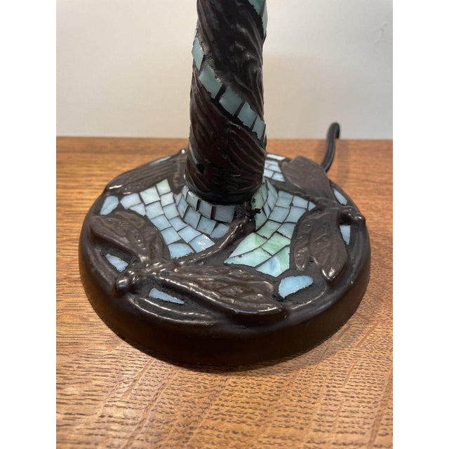 Tiffany Style Blue Mosaic Lamp with Dragonfly Motif For Sale - Image 4 of 5