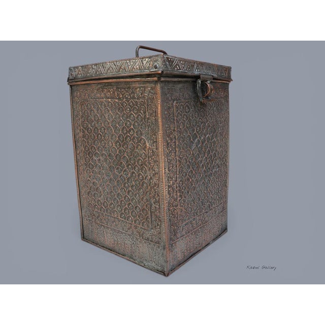 antique solid copper copper tinned box chest tube jewelry box casket from Afghanistan 19th century An excellent example of...