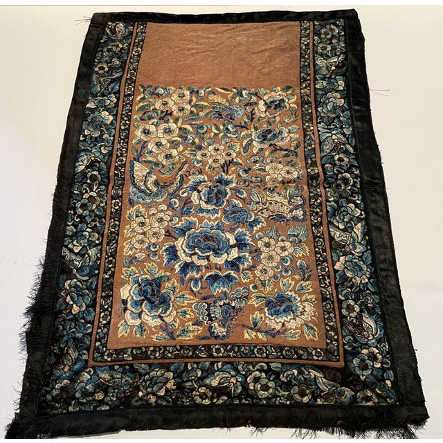 Blue Antique Chinese Embroidered Floral Silk Panel Qing Dynasty For Sale - Image 8 of 11