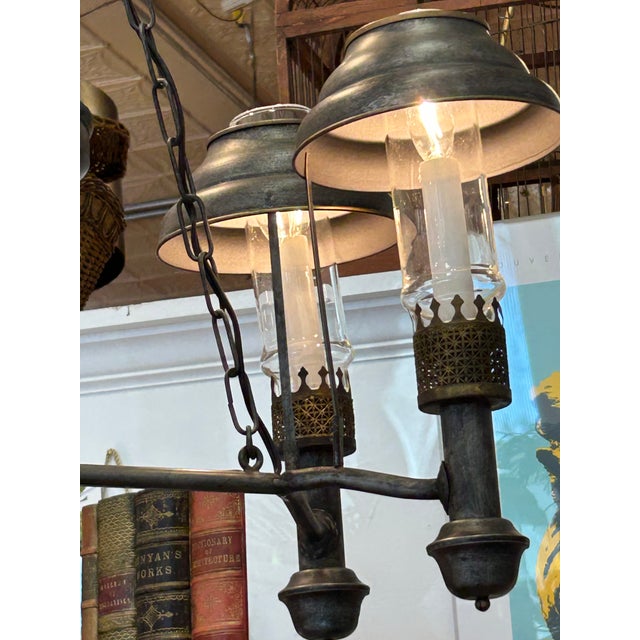 Rustic Dark Bronze Color Tole Multi Arm Rustic Chandelier For Sale - Image 3 of 8