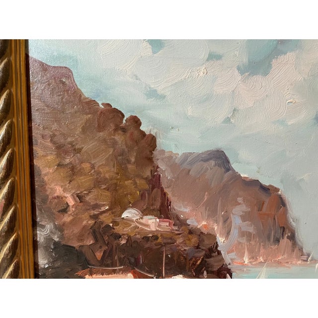 Vintage Original Abstract Expressionism Nautical Coast Shore Boat Oil Painting For Sale - Image 10 of 11