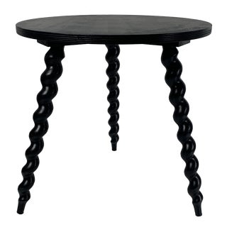 Mid-Century French Ebonized Turned Wood Side Table with Cork Screw Legs, 1950s For Sale