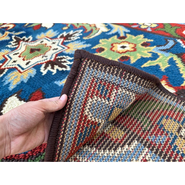 Blue Blue Moroccan Art Deco Hand-Knotted Wool Rug - 7'5" X 4'2" For Sale - Image 8 of 10