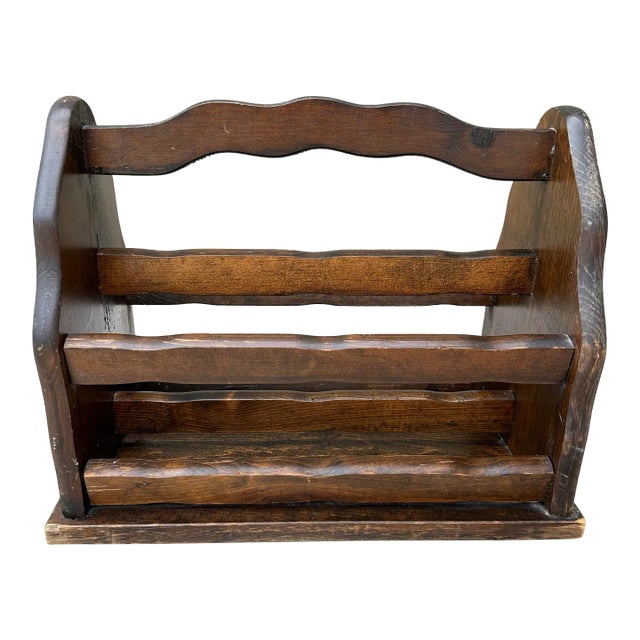Vintage 1970s Rustic/Primitive Pine Wood Magazine Rack/Vinyl Record Holder For Sale