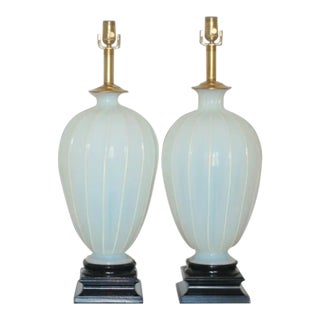1950s Italian Marbro Murano White Opaline Glass Lamps - a Pair For Sale