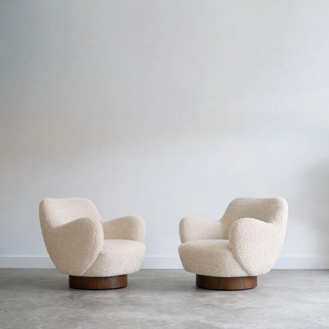 Set of sculptural swivel chairs in the style of Vladimir Kagan, circa 1980s. Fully restored by Stamford Modern, these...
