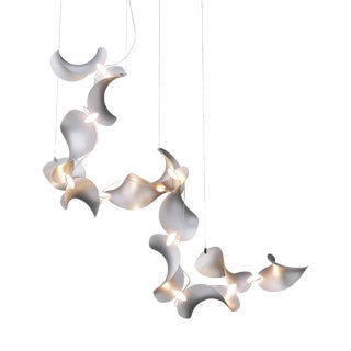 Dune 12 Spiral Chandelier with Silver Anodized Shades by Daniel Becker for Moss Objects For Sale