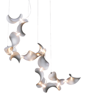 Dune 12 Spiral Chandelier with Silver Anodized Shades by Daniel Becker for Moss Objects