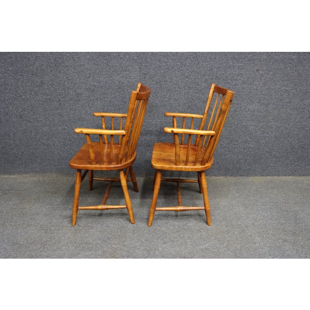 L. & j.g. Stickley Solid Cherry Fan Back Windsor Armchairs, Pair For Sale - Image 9 of 15