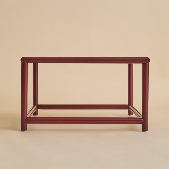 Wood Italian Red Lacquered Wood + Travertine Coffee Table, 1970s For Sale - Image 7 of 12