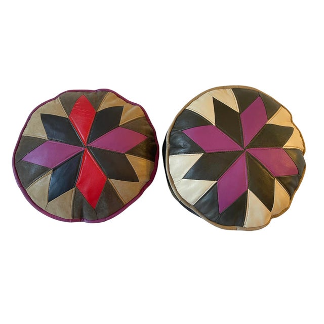 Brown Late 20th Century Handcrafted Soft Leather Accent Round Poufs - 2 Pieces For Sale - Image 8 of 11