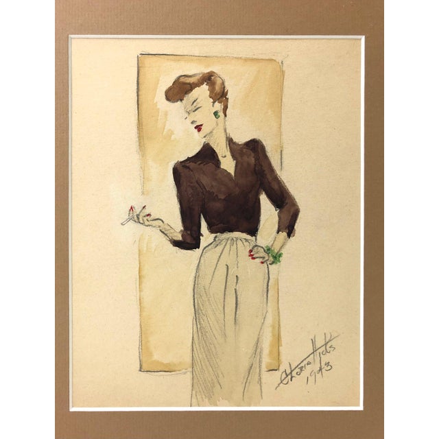 Gloria Hicks Watercolor in "Fashion Series" by clothing designer and illustrator Gloria Hicks (1916-). The artist...