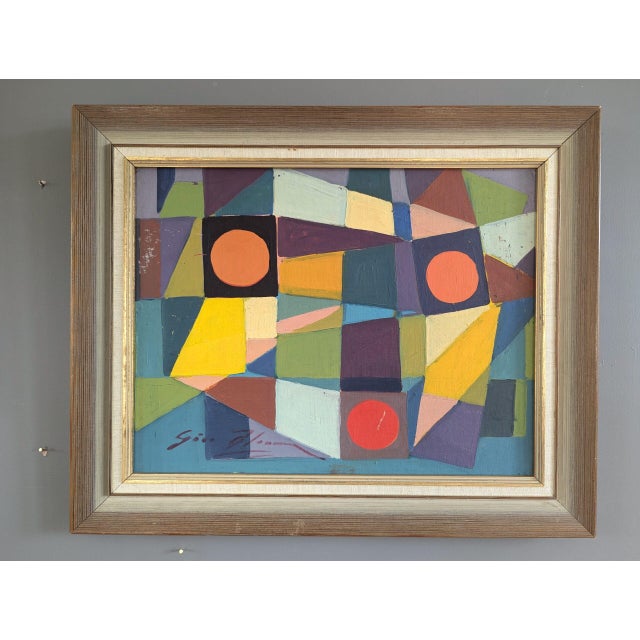 MODERNIST MOSAIC Size: 14 x 17.1 inches (including frame) Oil on board An excellent and striking mid-century modernist...