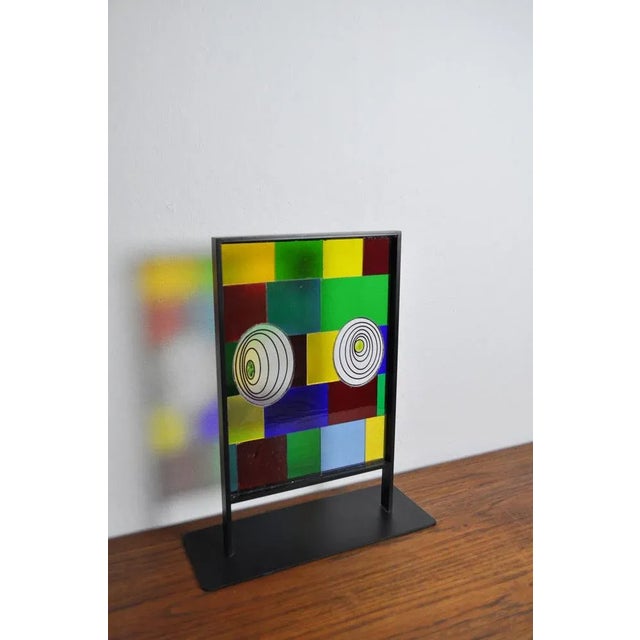 Peter Stuhr, Abstract Geometric Chameleon Sculpture, 2005, Steel & Stained Glass For Sale - Image 4 of 9