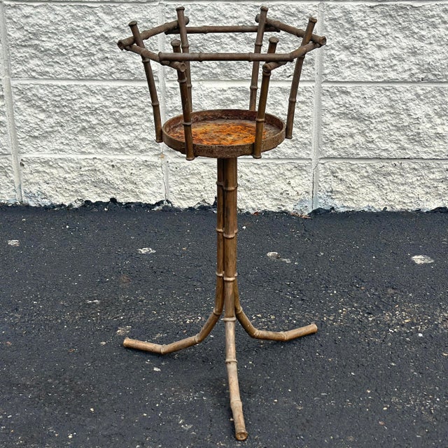 Mid-Century Faux Bamboo Planter Plant Stand From Spain For Sale - Image 4 of 12