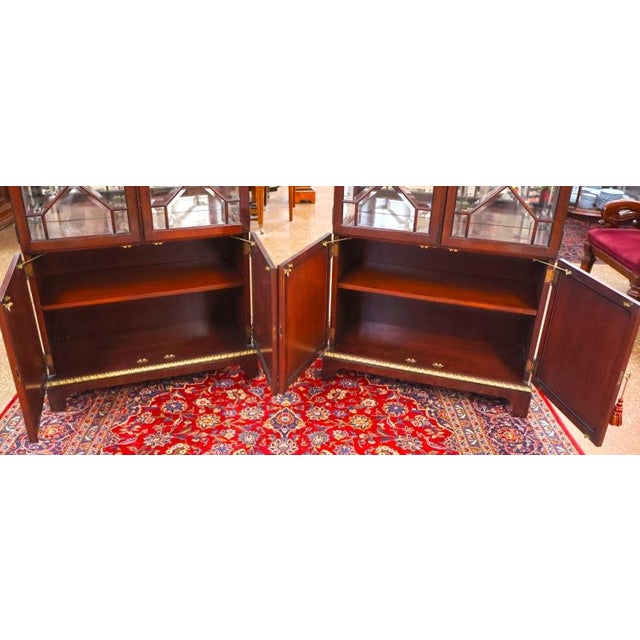 Pair of Karges Mahogany Chinese Chippendale Beveled Crystal Glass Cabinets For Sale - Image 11 of 17