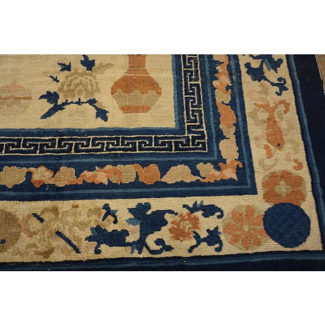 Delightful Ivory and Blue Color With Unique Chinoiserie Design Antique Chinese Ningxia Rug For Sale In New York - Image 6 of 12