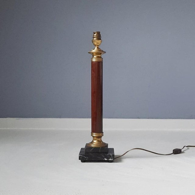Metal Vintage Marble and Faux Bois Table Lamp, 1960s For Sale - Image 7 of 8