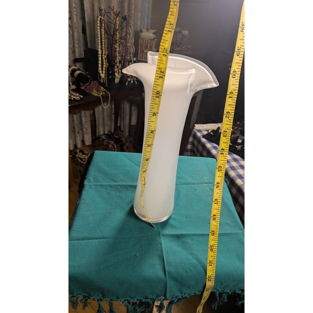 Mid 20th Century Mid 20th Century Signed Strombergshyttan Sweden 12" White Opaline Swung Vase For Sale - Image 5 of 5