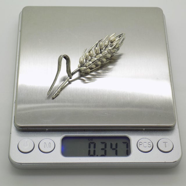 Silver Vintage Italian Handmade Genuine Silver Real Life SIze Ear of Wheat Figurine Miniature For Sale - Image 8 of 9