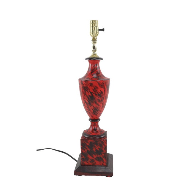 Wood A Pair Vintage British Wooden Trophy Hand-Painted Imitation Turtle Shell Pattern Table Lamp For Sale - Image 7 of 8